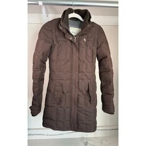 Abercrombie & Fitch‎ Down Puffer Full-Length Long Coat Jacket Size Small Brown